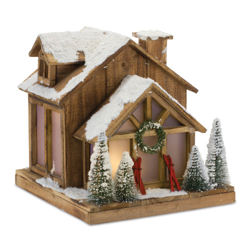 Lighted Vintage Christmas Ski Lodge - 14.25" - IMAGE 1
