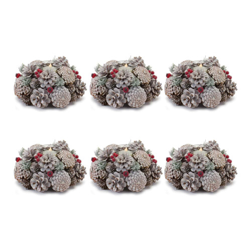 Frosted Pine Cone Christmas Votive Candle Holders - 7.25" - Brown and Red - IMAGE 1