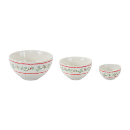 Set of 3 Mistletoe and Pine Ceramic Round Bowls 9" - IMAGE 1