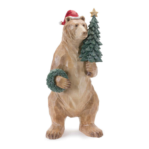 18.5" Bear with Pine Tree and Wreath Christmas Figurine - IMAGE 1