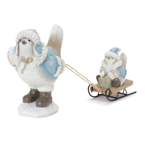 Set of 2 Bird with Sled Christmas Tabletop Figurines 11" - IMAGE 1