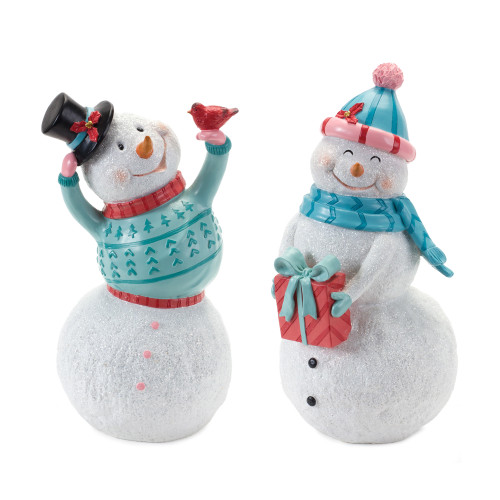 Set of 2 Whimsical Snowman Christmas Tabletop Figurines 14" - IMAGE 1