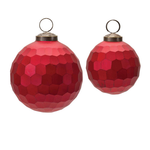 Hammered Glass Christmas Ball Ornaments - 4" (100mm) - Red - 4ct - IMAGE 1