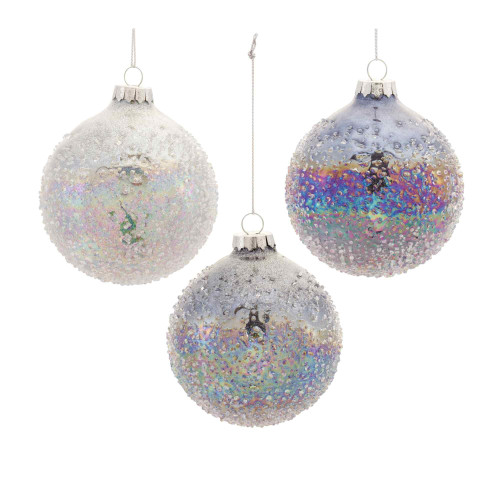 Pearl Finish Glittered Glass Christmas Ball Ornaments - 3" (80mm) - Multi-Color - 12ct - IMAGE 1