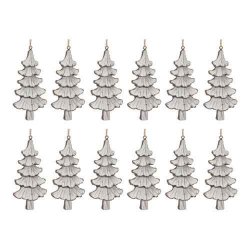 Carved Pine Tree Christmas Ornaments - 5" - 12ct - IMAGE 1