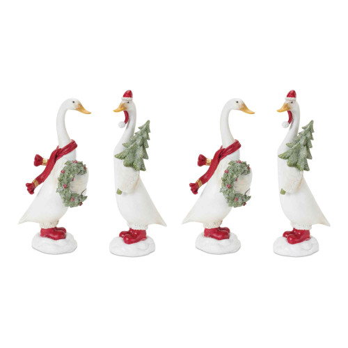 Set of 2 Goose with Wreath and Tree Tabletop Christmas Figurines 10" - IMAGE 1