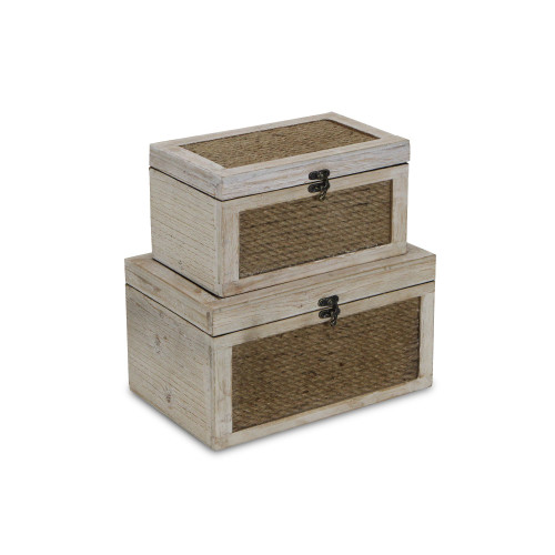 Set of 2 Brown Storage Boxes with Top and Front Rope Panels 11.75" - IMAGE 1