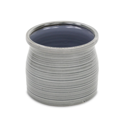 6.25" Gray Round Ripple Curved Planter Pot - IMAGE 1