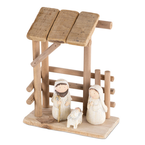 Wooden Creche Nativity Scene Christmas Tabletop Decoration - 9" - IMAGE 1