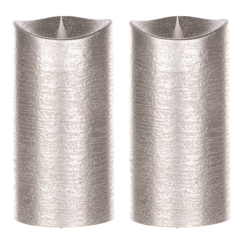 Flameless LED Pillar Candles with Remote - 7" - Silver - Set of 2 - IMAGE 1