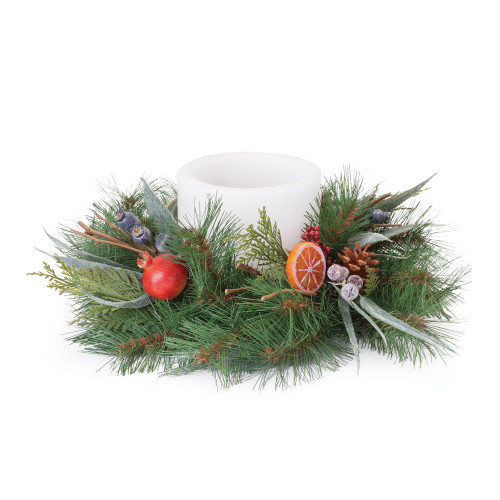 18" Pine with Fruit Artificial Christmas Candle Ring - IMAGE 1
