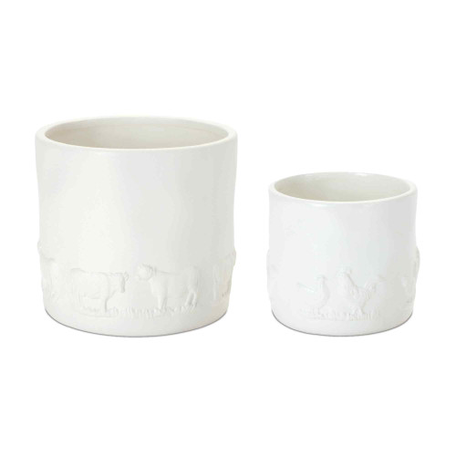 Farm Animal Glazed Ceramic Planters - 6" - White - Set of 2 - IMAGE 1