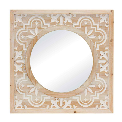 Carved Wood Ornate Framed Square Wall Mirror - 23.25" - IMAGE 1