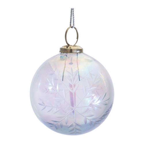 Pearl Finish Etched Glass Christmas Ball Ornaments - 4" (100mm) - Purple and Silver - 6ct - IMAGE 1