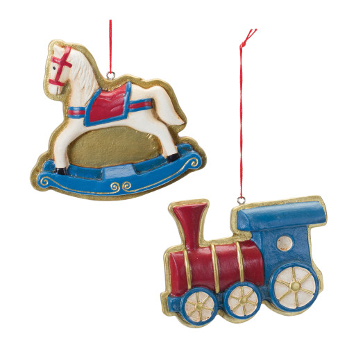 Rocking Horse and Toy Train Christmas Ornaments - 4" - Set of 12 - IMAGE 1