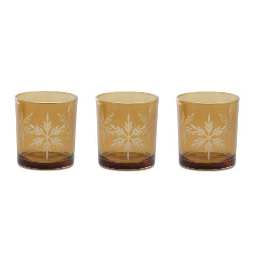 Snowflake Glass Votive Candle Holders - 3.25" - Yellow and White - Set of 2 - IMAGE 1