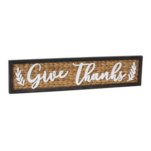 Woven "Give Thanks" Wall Sign - 32" - Brown and White - IMAGE 1