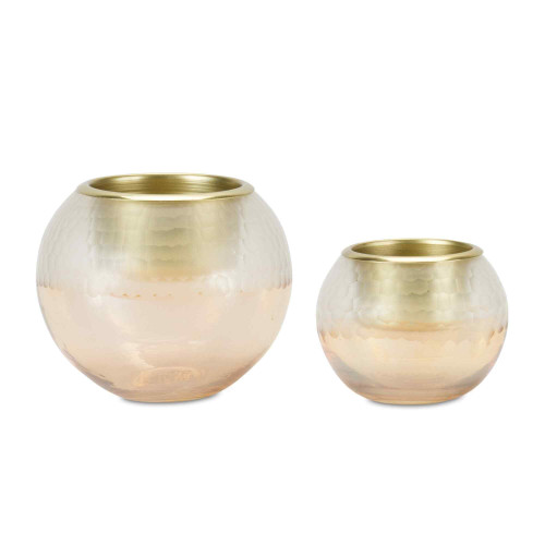 Glass Votive Candle Holders - 5.75" - Gold and White - Set of 2 - IMAGE 1