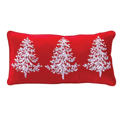 22.5" Embroidered Pine Tree Rectangular Christmas Throw Pillow - IMAGE 1
