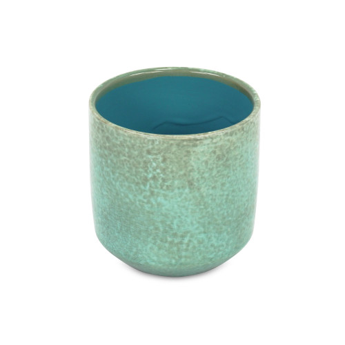 5.5" Green Round Abstract Glazed Planter Pot - IMAGE 1