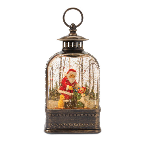 11.25" LED Lighted Santa with Dog Christmas Snow Globe Lantern - IMAGE 1
