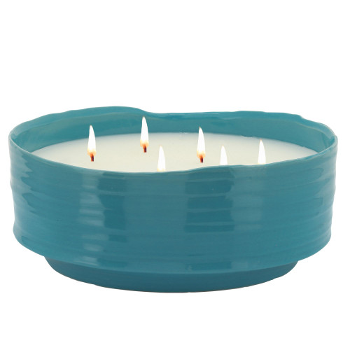 6-Wick Ceramic Outdoor Citronella Candle - 10" - Blue - IMAGE 1