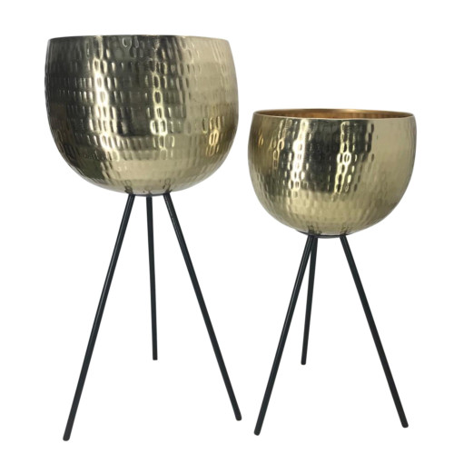 Hammered Bowl Planters - 26" - Gold and Black - Set of 2 - IMAGE 1