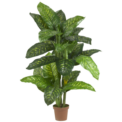 5' Artificial Dieffenbachia Silk Plant in Brown Pot - IMAGE 1