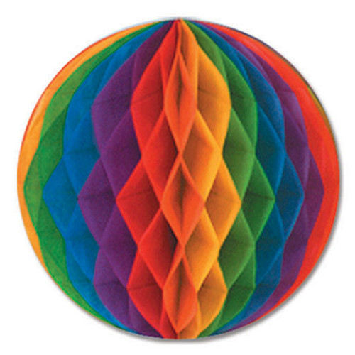 Club Pack of 24 Rainbow Color Honeycomb Hanging Tissue Ball Decorations 12" - IMAGE 1