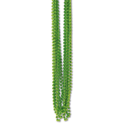 Club Pack of 720 Lime Green Metallic Small Round Beaded Necklace Birthday Party Favors 33'' - IMAGE 1