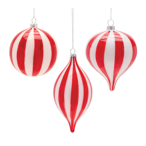 Shiny Finish Striped Glass Christmas Ornaments - 7" (180mm) - Red and White - 6ct - IMAGE 1
