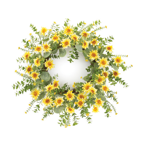 Yellow Gerbera Daisy Twig Spring Floral Wreath, 20-Inch - IMAGE 1