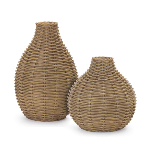 Woven Wicker Decorative Bud Vases - 7" - Brown - Set of 2 - IMAGE 1