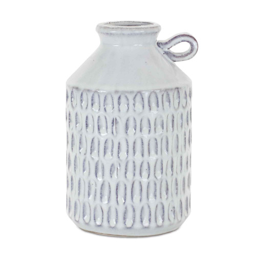 Distressed Glazed Decorative Bottle Vase with Handle - 8.25" - White and Gray - IMAGE 1