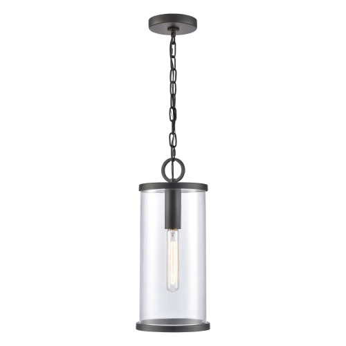 1-Light Cylindrical Lantern Outdoor Patio Ceiling Chandelier - 17.25" - Black - IMAGE 1