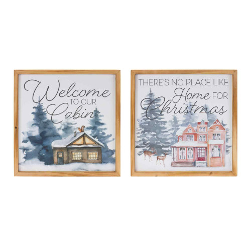 Home and Cabin Framed Christmas Wall Art - 14" x 14" - Set of 2 - IMAGE 1