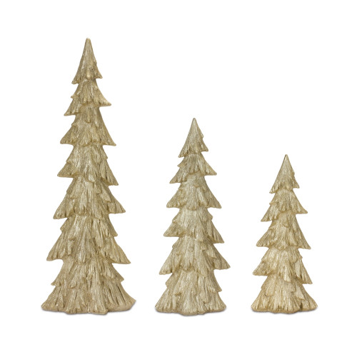 Christmas Pine Tree Tabletop Decorations - 25" - Gold - Set of 3 - IMAGE 1