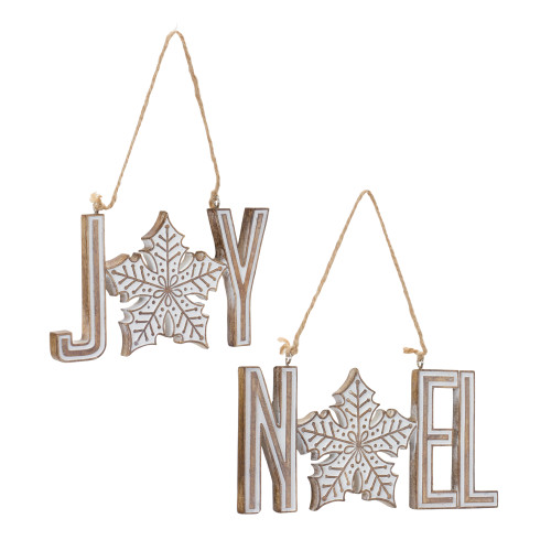 "Joy" and "Noel" Snowflake Christmas Ornaments - 6" - 12ct - IMAGE 1