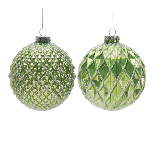 Shiny Finish Glittered Glass Christmas Ball Ornaments - 4" (100mm) - Green - 6ct - IMAGE 1