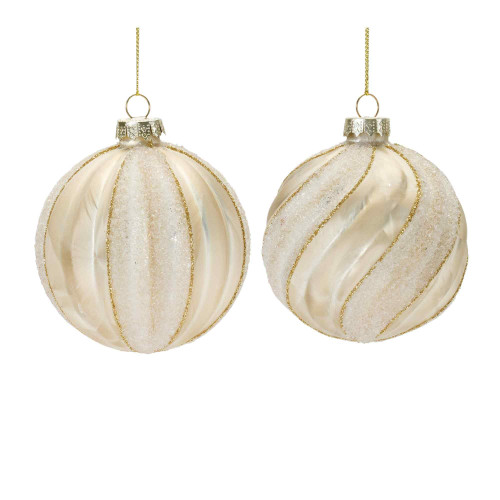 Glittered Ribbed Glass Christmas Ball Ornaments - 3" (80mm) - Champagne Gold - 12ct - IMAGE 1