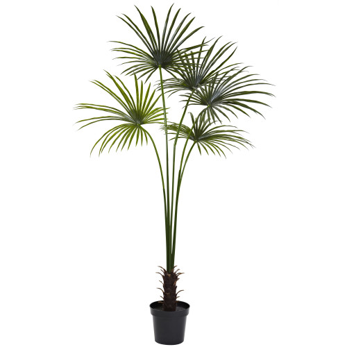 7' Artificial Fan Palm Outdoor Tree in Black Pot - IMAGE 1