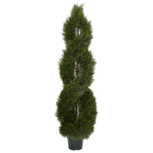 5' Artificial Pond Outdoor Cypress Spiral Topiary Tree - IMAGE 1