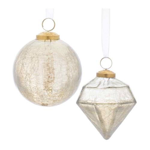 Crackle Glass Christmas Ornaments - 4.25" (110mm) - Champagne - 6ct - IMAGE 1