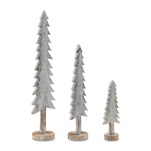 Pine Christmas Tree Tabletop Decorations - 21.5" - White and Brown - Set of 3 - IMAGE 1