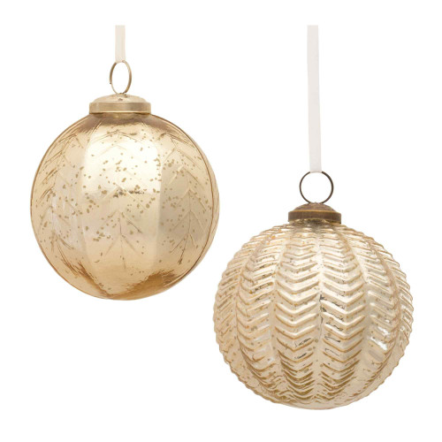 Shiny Finish Ribbed Glass Christmas Ball Ornaments - 4" (100mm) - Gold - 6ct - IMAGE 1