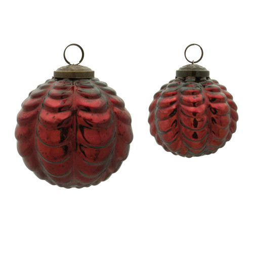 Scalloped Glass Christmas Ball Ornaments - 4" (100mm) - Red - 12ct - IMAGE 1
