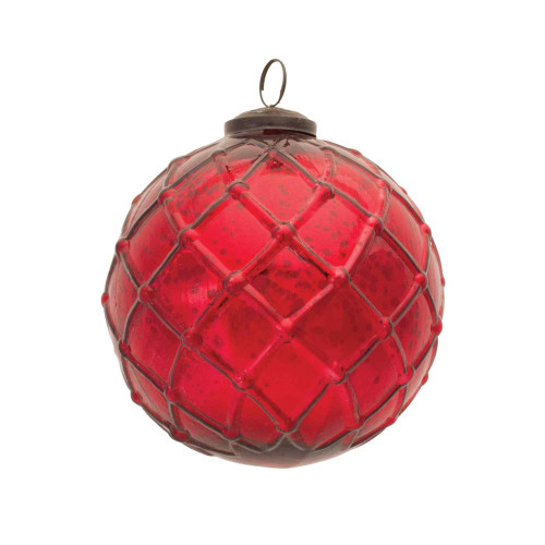 4ct Red Diamond Mercury Glass Christmas Ball Ornaments 5" (127mm) - IMAGE 1