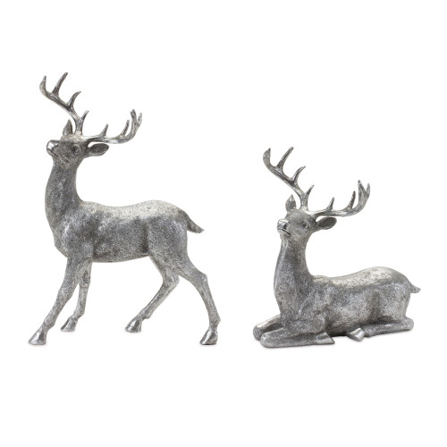 Set of 2 Silver Deer Christmas Tabletop Figurines 13.25" - IMAGE 1