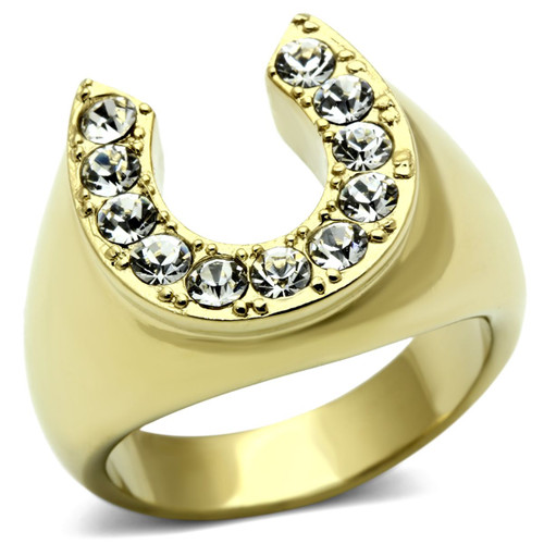 Men's Gold Ion Plated Stainless Steel Horseshoe Ring with Clear Crystals - Size 8 (Pack of 2) - IMAGE 1