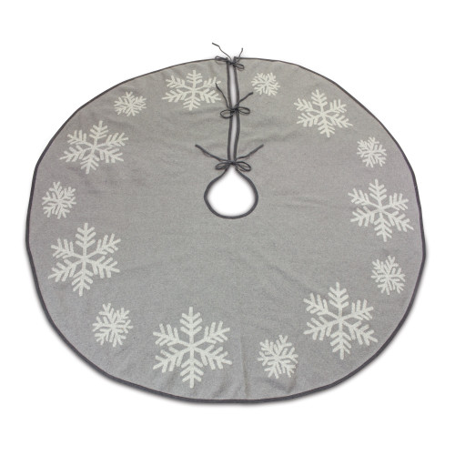 Snowflake Christmas Tree Skirt - 48" - Gray and White - IMAGE 1